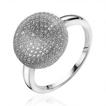 ZINZI zilveren luxe ring met 14mm ronde vorm, vol bezet met witte zirconia's ZIR1116