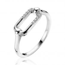 ZINZI zilveren ring met grote ovale schakel witte zirconia's ZIR2114