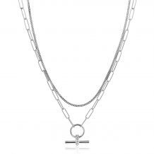 ZINZI zilveren schakel ketting 50cm met multilook: combinatie van gourmet en paperclip schakels en trendy T-bar bezet met witte zirconia's ZIC2462