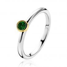 ZINZI zilveren ring bicolor glad rond met groene zirconia ZIR1177G