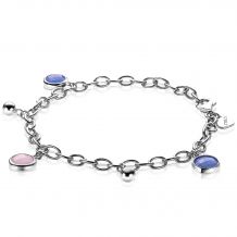 ZINZI zilveren luxe bedelarmband met bolletjes en ronde zettingen roze blauw ZIA2005