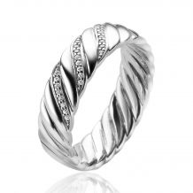 ZINZI zilveren ring met gedraaid effect, bezet met witte zirconia's ZIR2244