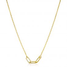 ZINZI gold plated zilveren schakel ketting 45cm met drie paperclip schakels, glad bewerkt witte zirconia's ZIC2330Y