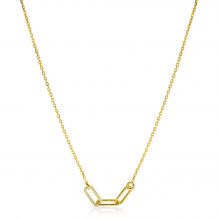 ZINZI gold plated zilveren schakel ketting 45cm met drie paperclip schakels, glad bewerkt witte zirconia's ZIC2330Y