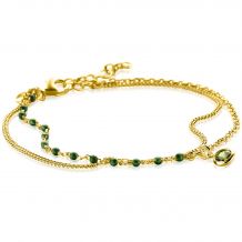 ZINZI gold plated zilveren multilook armband met gourmet en groene bolletjes schakels, ronde zetting met olijfgroene kleursteen 16,5-19,5cm ZIA2528G