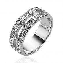 ZINZI zilveren multi-look ring met twee buitenste banen bezet met witte zirconia's. In midden zwevende zirconia's gezet. ZIR1013