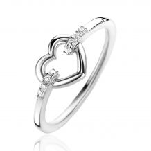 ZINZI zilveren ring open hart, bezet met witte zirconia's in band ZIR1755