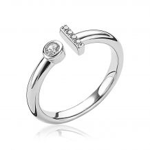 ZINZI zilveren open ring rond staafje wit ZIR1822