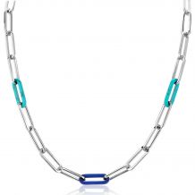 ZINZI zilveren luxe ketting 45cm met paperclip-schakels en trendy schakels in turquoise en lapisblauw ZIC2456