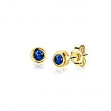 SEPTEMBER oorknoppen 4mm gold plated met geboortesteen blauw saffier zirconia
