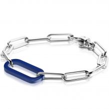 ZINZI zilveren luxe armband met paperclip-schakels en grote trendy ovale schakel in lapis lazuli blauw 20cm ZIA-BF93