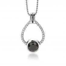 ZINZI zilveren hanger 32mm druppelvorm zwart witte zirconia's ZIH1947