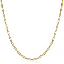 ZINZI zilveren ketting 45cm in 14K geel verguld met paperclip schakels en baguette witte zirconia's ZIC1993G