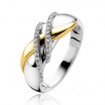 ZINZI zilveren ring cross-over bicolor met witte zirconia's ZIR2243