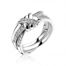 ZINZI zilveren brede cross-over ring glad wit ZIR1791