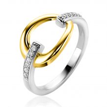 ZINZI zilveren bicolor ring met gold plated open druppelvorm, witte zirconia's in scheen ZIR1709Y