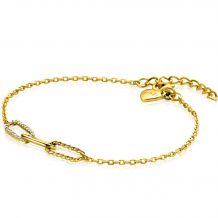 ZINZI gold plated zilveren schakel armband met drie paperclip schakels, glad bewerkt witte zirconia's ZIA2330Y