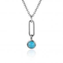 ZINZI zilveren hanger paperclip schakel 26mm rond turquoise blauw ZIH2173 (zonder collier)