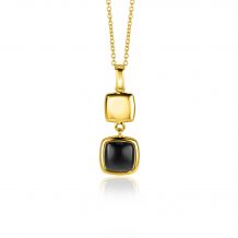 ZINZI zilveren tweezijdige hanger 14K geel verguld vierkant met zwarte onyx en wit parelmoer 30mm ZIH2257G