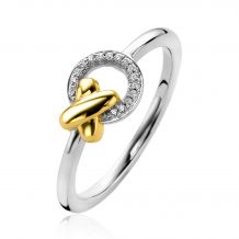 ZINZI zilveren ring met extra 14K geel vergulde X-vorm en ronde vorm met witte zirconia's ZIR2260