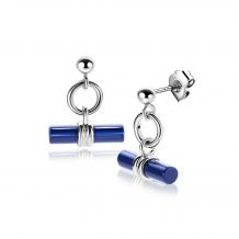 19mm ZINZI zilveren oorstekers met open rondje en bungelende T-bar met lapis lazuli ZIO2478