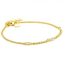 ZINZI gold plated zilveren armband met gourmet schakels in verschillende breedtes en gecombineerd met drie rechthoekige baguette geslepen zirconia's 17-20cm ZIA2410