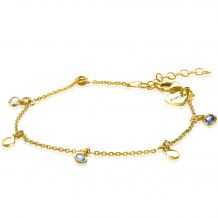 ZINZI zilveren fantasie armband 14K geel verguld rond wit blauw ZIA1995G
