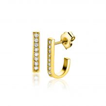 ZINZI gold plated zilveren oorstekers in ovale vorm (15mm) bezet met witte zirconia's ZIO2404Y