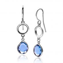 ZINZI zilveren oorhangers peer blauw rond open 40mm ZIO2000