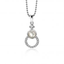 ZINZI zilveren fantasie hanger open cirkel parelmoer witte zirconia's ZIH1943 (zonder collier)