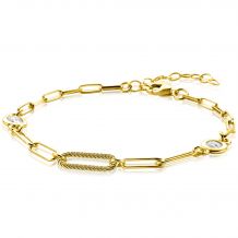 ZINZI zilveren armband extra 14K geel verguld paperclip schakel met witte ronde zirconia's ZIA2264G