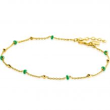 ZINZI gold plated zilveren fantasie enkelband met 7 groene donuts en glanzende bolletjes 23-27cm ZIE2509