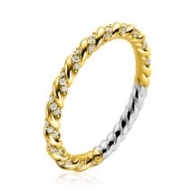 ZINZI gold plated zilveren aanschuifring gedraaid met witte zirconia's ZIR2320Y