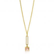 ZINZI gold plated zilveren jasseron ketting met schitterende open ovale vorm en vierkante hanger in licht roze 42-45cm ZIC2579
