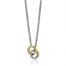 ZINZI zilveren collier bicolor schakel met twee ringen verbonden 46-49cm ZIC2102