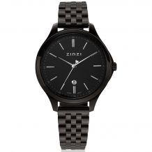 ZINZI Classy horloge 34mm zwarte wijzerplaat zwarte stalen kast en band, datum ziw1037
