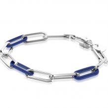 ZINZI zilveren armband met paperclip-schakels en drie trendy schakels in lapis blauw 19cm ZIA2549