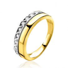 ZINZI Gold 14 karaat gouden strakke bicolor ring met 9 diamanten totaal 0,108crt ZGR72