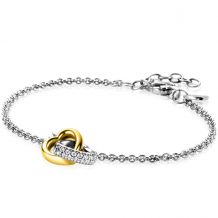 ZINZI zilveren armband bicolor schakel met twee harten verbonden 17-20cm ZIA2276