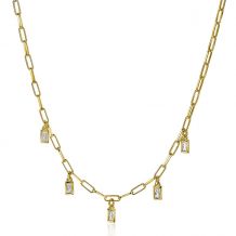 ZINZI gold plated zilveren paperclip collier met baguette zirconia's 42-45cm ZIC-BF53
