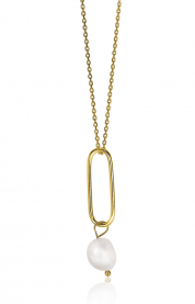 ZINZI zilveren ketting 14K geel verguld 45cm ovaal 43mm witte parel ZIC2188G