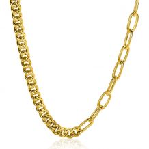 ZINZI gold plated zilveren multi-schakelketting met gourmet en paperclip schakels 6,7mm breed 45cm ZIC2285G