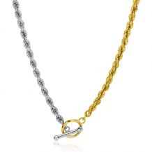 ZINZI gold plated zilveren ketting met 3,7mm brede koord schakel bicolor en trendy kapittel sluiting 42-45cm ZIC2288