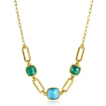 ZINZI gold plated zilveren collier met paperclip schakels en groen turquoise kleurstenen ZIC2332