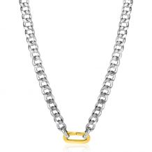 ZINZI zilveren brede gourmet ketting 42cm met ovale sluitring in 14K geel verguld ZIC2378