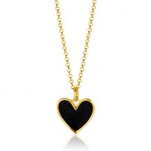 ZINZI gold plated zilveren hanger hart 15mm met zwart emaille ZIH2314Z
