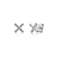 ZINZI zilveren X oorknoppen, kusje 8,5mm gezet met witte zirconia's ZIO1321
