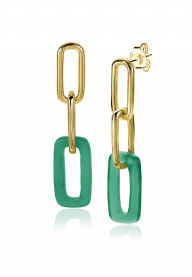 ZINZI zilveren oorhangers 14K geel verguld 34mm open ovaal groen agaat ZIO2208G