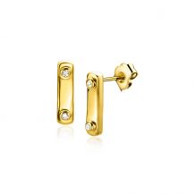 ZINZI gold plated zilveren oorstekers staafje 12mm witte zirconia's ZIO2298