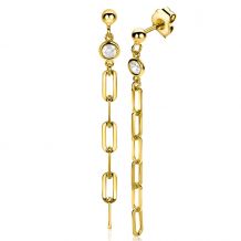 ZINZI gold plated zilveren oorstekers lange paperclip ketting 58mm witte zirconia ZIO2363Y